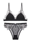 MOYISU French Style Sexy Embroidered Lace Bra Set - No Underwire Triangle Cup Small Breasts Underwear for Big Breasts Women