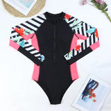 Women Two Pieces Vintage Print Rash Guard Swimwear Long Sleeve Shirt Shorts Surf Top Retro Print Running Shirt Split Swimsuit