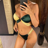 New Sexy Splicing Bandeau Strapless Bikini Women Swimwear Female Swimsuit Two-Pieces Bikini Set Bather Bathing Suit Swim V3859