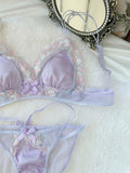 MOYISU Luxury Classic Thin Embroidery Light Luxury Silk French Underwear Sexy Pure Desire Lace Bra Set Small Chest Triangle Cup