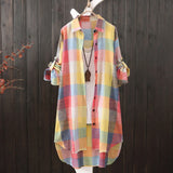 Long Sleeve Lapel Oversized Shirts Women Shirt Plaid Print Irregular Hem Single-breasted Soft Breathable Lady Long Top
