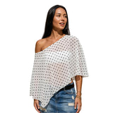 Women's Summer Off Shoulder Chiffon Poncho Tops Dot Print Sheer Asymmetrical Cover-up for Party