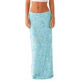 Women Summer Long Skirt for Beach Party Club Sequin Floral Embroidery Loose Fit Straight Skirt Casual Elegant Streetwear