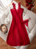 Sexy Lace Mesh Patchwork Front Open Pajamas Comfortable And Casual Long Women's Nightgown With Thongs Nightdress