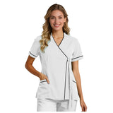 Top For Women Soft V Neck Open Front Scrub Tops Stretchy Short Sleeve Side Tie Shirts ropa de mujer