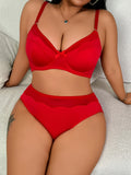Plus Size Minimizer Lingerie Set, Sexy Red Smooth Seamless Wire-free Support Bra
