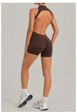 Women's Seamless Yoga Jumpsuits Sports Running Fitness Backless Sleeveless Hip-lifting One-piece Workout Gym Shorts Bodysuits