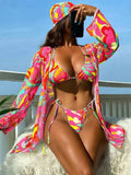 4 PCS Printed With Cover Up Hairband Bikini Female Swimsuit Women Swimwear Four-pieces Bikini set Bather Bathing Suit Swim Lady