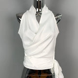 Women Blouses Slim Fit V-neck Lace Up Open Stitch Versatile Sleeveless Top For Female Chiffon Tops Summer Fashion PPAY