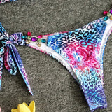 Halter Leopard Diamond Bikini Women Bandeau Swimsuit Female Swimwear Two Pieces Bikini Set Hollow Out Bather Bathing Suit Swim