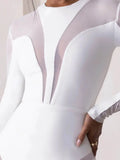 Ahagaga Fashion Mesh Patchwork Sexy Mini Dresses Women Streetwear Regular Casual O-neck Slim Skinny Vestidos Robes Full Sleeve