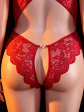 Erotic Hot women Plus Size Lace Halter Teddy Bodysuit Crotchless Criss-Cross Back Deep V Neck Open Crotch sexy Lingerie 1XL-4XL