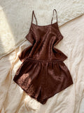 Fashion Leopard Print  Women Pajamas Set 2 Piece Elegant Sleepwear Round Neck Top Paired with Shorts for Home