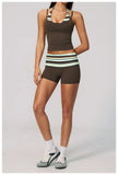 Quick Drying Polka Dot Patchwork Yoga Sets Women Hanging Neck Slim Shockproof Sports Tank Top Gym High Waist Shorts Fitnss Suit