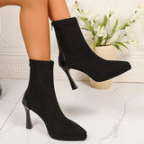 Sexy Pointed Toe Thin High Heels Boots Women Fashion Back Zipper Platform Ankle Boots Woman Super High Heeled Short Booties 42