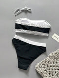 Sexy White Black Patchwork Bikini Set 2026 Women Bandeau Push Up Bra High Waist Swimsuit Beach Bathing Suit Holiday Swimwear
