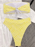 Snake Printed Female Bandeau Swimsuit High Waist Bikini 2025 Women Swimwear Bikini Set Wave Striped Bathing Suit Swim Beachwear