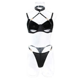 Toucheart 2-Piece Set Sexy Lingerie Women See-Through Halter Neck Comfortable Garter Socks Solid Color Hollow Out Underwear Set
