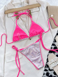 Zebra Print Halter micro Bikini 2025 women Bandeau String Swimsuit Female swimwear Neon Shiny bikini set Leopard Bathing Suit