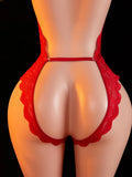 Adult Deep V-neck Hanging Neck Lace Flower Print Lingerie Solid Color Knitted Sexy Backless Underwear Women's Jumpsuit Clothing