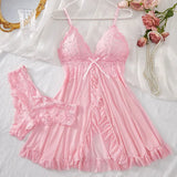 Sexy Women Lace Lingerie Set, Transparent Pink Lace Camisole & Panties Suit, Sexy Romantic Night V-Neck Temptation Hot Sleepwear