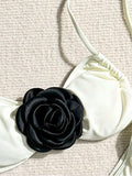 Sexy 3D Flower Patchwork Swimwear Thong Bikini 2024 Women Lace-up Swimsuit Halter Drawstring Swimming Bathing Suit Biquini Mujer