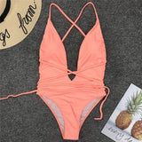 Sexy Deep V Neck Wrap Around Female Swimwear One Piece Swimsuit Women Backless Monokini High Leg Cut Bathing Suit Swim Beachwear