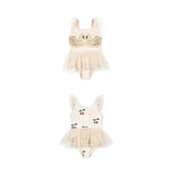 Princess Mesh Swimsuit Baby Girl Swan Cherry Sling Cute Swimming Suit Quick Drying Sun Protection Swim Wear with Cap H8126