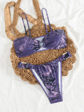 sexy purple snake print bikinis sets two pieces 2025 women thong swimsuits female bathing suit swimwear biquini tankini trikini