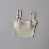 Women's Sexy Backless Yoga Sports Vest Fixed One-Piece Cup Contrast Suspender Beautiful Back Fitness Bra for Active Wear