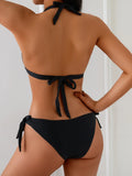 Summer Fashion Solid Color Strap Bikini Anti-Wrinkle Comfortable Swimsuit Perfect Beachwear for Pool Party And Sunbathing