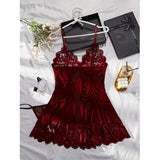 Summer Sleeping Skirt Sexy Lingerie Women See Through Sleepwear Thin Halter Nightdress And Thong Set Female Sexy Lace Nightgowns