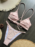 Cross Back Hollow Out Bikini Female Swimsuit Women Swimwear Two-pieces Bikini Set High Leg Cut Bather Bathing Suit Swim Lady
