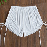 Women Summer Sexy Beach Swimming Shorts High Waist Mesh Sheer Elastic Bikini Bottom White Black Transaparent Cover Up Beachwear