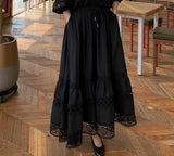 2026 French Retro Heavy Shirt Skirt Hollow Lace Balloon Sleeve Shirt + High Waist Belted Skirt Fashion Suit for Women