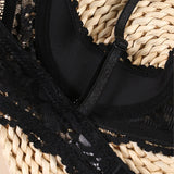 Sexy hollow half-cup bra set, lace push-up, push-up nipples, see-through thong and collar, four-piece set
