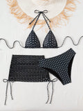3 Pieces Triangle Halter Bikini 2026 Women & Beach Skirt Swimwear Female Printed Swimsuit Bathers Bathing Swimming Swim Suit