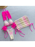 Blue Three-pieces Bikini set With Skirt Waved Ruffled Frilled Bikini Female Swimsuit Women Swimwear Bather Bathing Suit V5235C