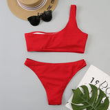 One Shoulder Bikinis 2026 Women Sexy Swimwear Female Brazilian Swimsuit Solid Beachwear Bathers Bathing Swimming Swim Suit