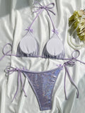 Sparkling Glitter Halter Bow Bikini Female Swimsuit Women Swimwear Two-pieces Bikini Set High Cut Bather Bathing Suit Swim Lady