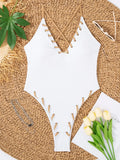 V Neck Wrinkled Ribbed Cross Backless One Piece Swimsuit Women Swimwear Female High Leg Cut Monokini Bather Bathing Suit Swim