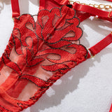 Bikini Fashion Sexy Plot Person Flame Metal High-End Temptation Slim Sexy Lingerie Four-Piece Set