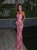 Ahagaga Fashion Women's Maxi Dresses 2026 Summer New Sexy Backless Print Dress Strap Sleeveless Party Beach Bodycon Elegant Cute