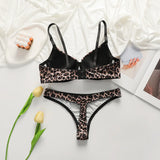 New leopard print European and American 3/4 cup lingerie paired with thong sexy women's underwear set push up bra B2087