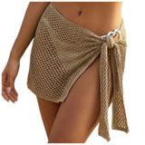 Women Crochet Knit Beach Cover Up Skirt Tie Side Holllow Out Mesh Mini Skirt Bow Knot Swimsuit Coverup Summer Vacation Beachwear