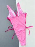 Deep V Neck Lace Up High Leg Cut Women Swimwear One Piece Swimsuit Female Wrap Around Monokini Bather Bathing Suit Swim K4719