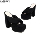 NASBAVI Summer New Style Fashion Waterproof Platform Super High Heel Women's Slippers Outdoor Party Open Toe Sandals High 14.5cm