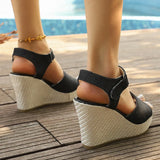 Summer Chunky Wedges Sandals for Women 10Cm Super High Heels Sandals Woman 2026 Casual Ankle Strap Platform Sandles Plus Size 43