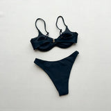 2026 New Women's Underwire Bikini Set Solid Color Strappy Swimsuit Rivet Decor Micro Bikini Sexy Backless Bathing Suit Beachwear