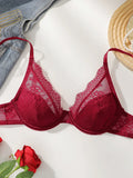 Red High-Quality Lace Bra Sexy Steel Ring Lifted Semi-Transparent Women's Underwear Lingerie for Enhanced Femininity
